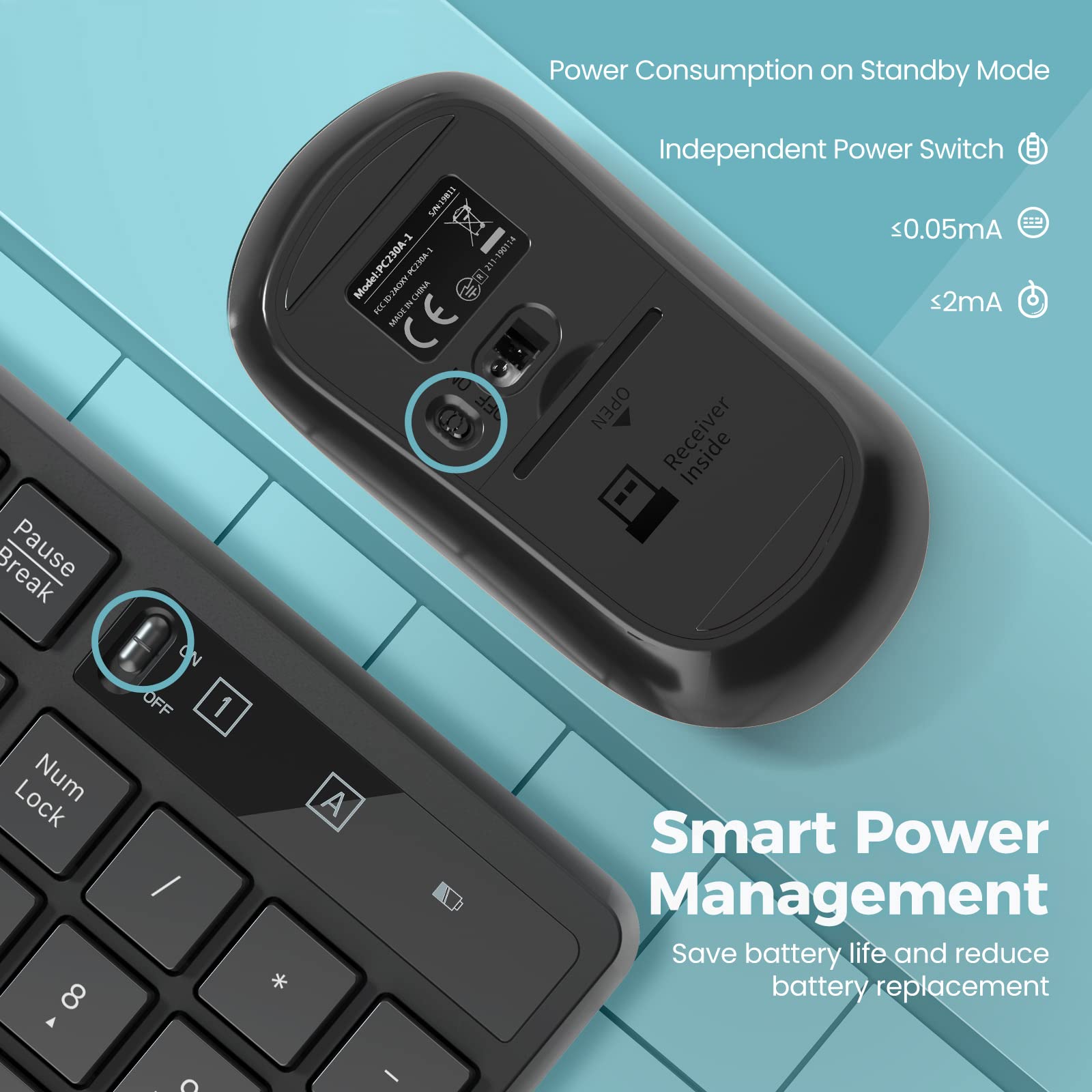 Wireless Keyboard and Mouse Combo, Lovaky 2.4G Full-Sized Ergonomic Keyboard Mouse, 3 DPI Adjustable Cordless USB Keyboard and Mouse, Quiet Click for Computer/Laptop/Windows/Mac (1 Pack, Black)