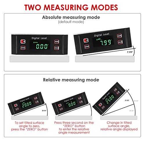 Digital Angle Finder Magnetic Table Saw Angle Finder Tool, Digital Inclinometer with Backlight Digital Protractor Bevel Level Gauge, Woodworking Measuring Tool, Level Box for Hanging 0~360 degree