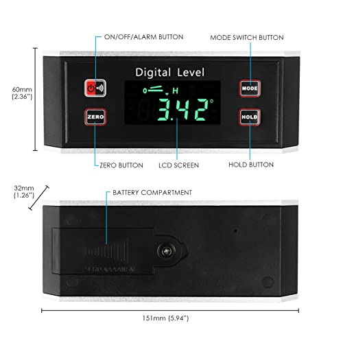 Digital Angle Finder Magnetic Table Saw Angle Finder Tool, Digital Inclinometer with Backlight Digital Protractor Bevel Level Gauge, Woodworking Measuring Tool, Level Box for Hanging 0~360 degree