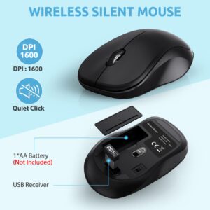 Wireless Keyboard and Mouse, 2.4GHz Ergonomic Compact Quiet Full-Size Computer Keyboard Cordless Mouse Combo with Nano USB Receiver for Windows, Laptop, PC, Notebook (Black)