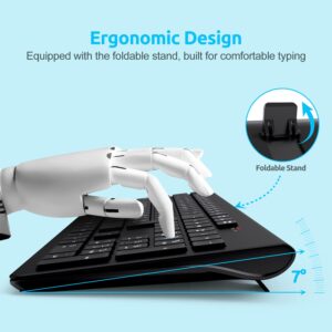 Wireless Keyboard and Mouse, 2.4GHz Ergonomic Compact Quiet Full-Size Computer Keyboard Cordless Mouse Combo with Nano USB Receiver for Windows, Laptop, PC, Notebook (Black)