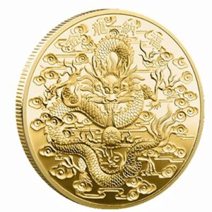 chinese traditional dragon phoenix coin, commemorative badge collection coin for couple (gold)