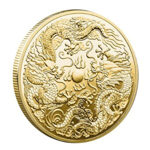 Chinese Traditional Dragon Phoenix Coin, Commemorative Badge Collection Coin for Couple (Gold)