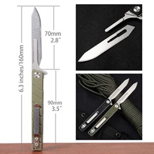 TENCHILON T35 Small Slim Folding Pocket Scalpel Knife, 6pcs #60 Replaceable Blades, Gentleman's Flipper Scalpel EDC Utility Knives with Pocket Clip (Army Green G10 Handle)