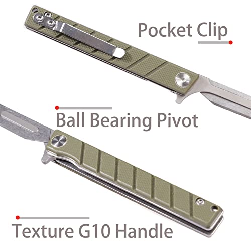TENCHILON T35 Small Slim Folding Pocket Scalpel Knife, 6pcs #60 Replaceable Blades, Gentleman's Flipper Scalpel EDC Utility Knives with Pocket Clip (Army Green G10 Handle)