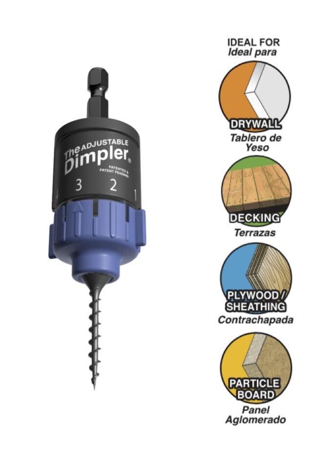 Adjustable DIMPLER ® Drywall Bit - Perfect for Converting Electric and Impact Drills into a Drywall and Deck Screw Gun holds the screw with a Powerful Magnet.