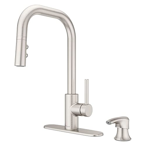 Pfister Zanna Kitchen Faucet with Pull Down Sprayer and Soap Dispenser, Single Handle, High Arc, Spot Defense Stainless Steel Finish, F5297ZNRGS