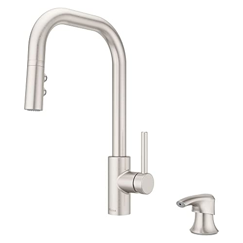 Pfister Zanna Kitchen Faucet with Pull Down Sprayer and Soap Dispenser, Single Handle, High Arc, Spot Defense Stainless Steel Finish, F5297ZNRGS