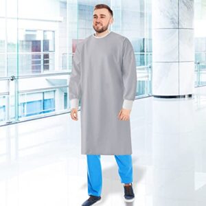 Nobles Reusable Isolation Gowns - Staff Protection for Hospital, Doctor's Office Gray Blockade Gowns - Latex-Free Fluid Resistant Isolation Gowns with Knitted Cuffs - 6-Pack