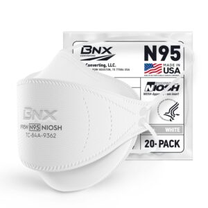 bnx n95 mask niosh certified made in usa particulate respirator protective face mask, tri-fold cup/fish style, (20-pack, approval number tc-84a-9362 / model f95b) black