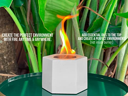 Tabletop Fire Pit Concrete, Rubbing Alcohol Indoor Fire Bowl, Mini Fireplace Outdoor Decor Portable Table Top Chiminea Meditation Isopropyl (Hexagon)