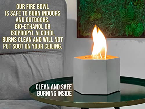 Tabletop Fire Pit Concrete, Rubbing Alcohol Indoor Fire Bowl, Mini Fireplace Outdoor Decor Portable Table Top Chiminea Meditation Isopropyl (Hexagon)