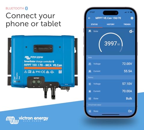 Victron Energy SmartSolar MPPT MC4 VE.Can 150V 70 amp 12/24/36/48-Volt Solar Charge Controller (Bluetooth)