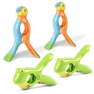 beach towel clips, sopito beach must haves towel clips for lounge chairs patio pool accessories, 2pcs portable big clips(flamingo)