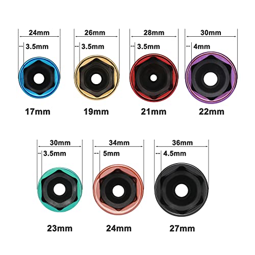 EMENTOL 7PCS 1/2" Drive Thin Wall Deep Wheel Protector Impact Socket Set, CR-MO, Lug Nut Impact Socket Set-17mm, 19mm, 21mm, 22mm, 23mm, 24mm, 27mm