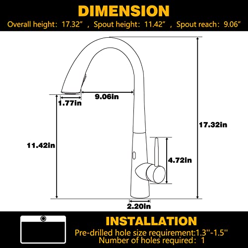 Touchless Kitchen Faucet,Oinsky Smart Kitchen Faucet with Pull Down Sprayer,Motion Sensor Kitchen Sink Faucet with Single-Handle,Touch Kitchen Faucet,Brushed Stainless