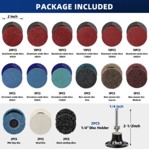 Tanzfrosch 108Pcs Sanding Discs Set 2 inch Quick Change Disc with 1/4 inch Holder Surface Conditioning Disc for Die Grinder Surface Prep Strip Grind Polish Burr Finish Rust Paint Removal