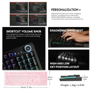 Fantech P31SE Pink Gaming Keyboard and Mouse and Large Mouse Pad Combo, Wired RGB Backlit Mechanical Keyboard with Wrist Rest and RGB Gaming Mouse and Desk Pad(31.5×12in) Bundle, Blue Switch (Clicky)