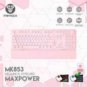 Fantech P31SE Pink Gaming Keyboard and Mouse and Large Mouse Pad Combo, Wired RGB Backlit Mechanical Keyboard with Wrist Rest and RGB Gaming Mouse and Desk Pad(31.5×12in) Bundle, Blue Switch (Clicky)