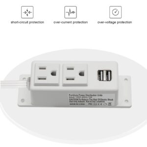 Power Strip with USB, BTU Wall Mount Power Outlet with 2 AC Outlets, 2 USB Ports, 6.56ft Extension Cord, Mountable Under Desk, Workbench, Nightstand, Dresser, Table