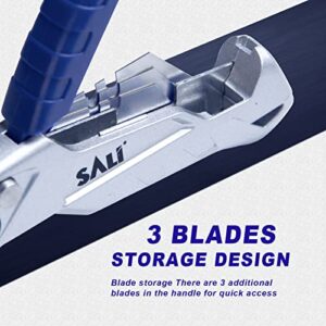 SALI Utility Knife Box Cutter with Rope Cutter Quick Change Blade Mechanism & Aluminum Alloy Handle with 3pcs Extra Blade Heavy Duty Retractable Box Cutter for Cartons