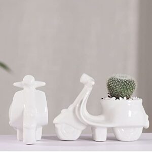 YONGYAN Motorcycle Flower Pot Statue Decoration Ceramics Garden Planters Containers Pot Bookshelf Office Desktop Decor