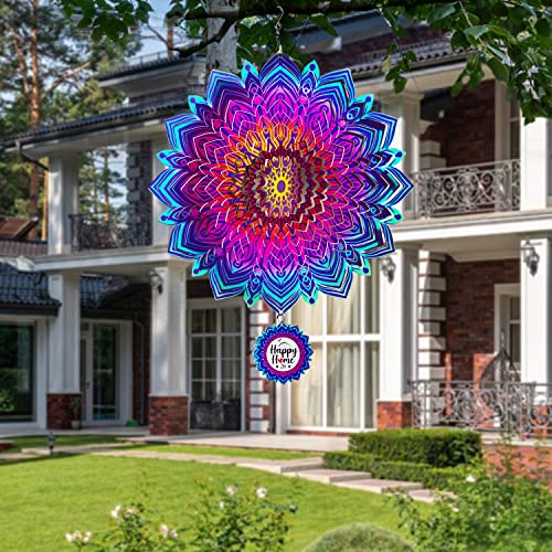 Wind Spinners for Yard and Garden - 12 inches Large - 3D Reflective Stainless Steel Hanging Wind Spinners - Home or Outdoor Decor - Kinetic Metal Art Design - Ideal for Gifts (12 Inches, Galaxy)