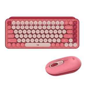 logitech pop wireless mouse and pop keys mechanical keyboard combo - customisable emojis, silenttouch, precision/speed scroll, bluetooth, multi-device, os compatible - heartbreaker rose