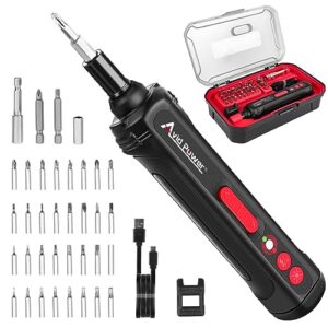 avid power electric screwdriver set, 4v magnetic chuck cordless power screwdriver rechargeable with 37 accessories, usb rechargeable lithium ion battery, dual led lights