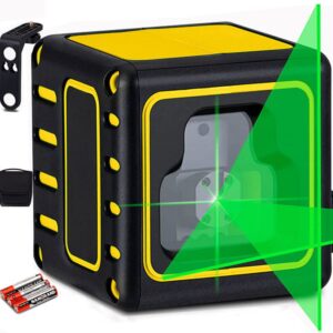 kueci cross line laser level 165ft/50m, self leveling laser level with self-leveling ± 3°, 360° green laser level with accuracy ± 2mm/5m, lazer levels with manual/self leveling mode (3*aaa batteries)