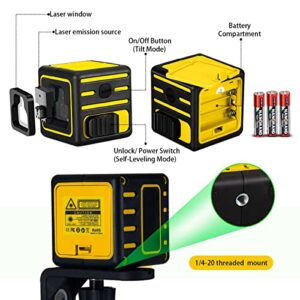 Kueci Cross Line Laser Level 165ft/50m, Self Leveling Laser Level with Self-leveling ± 3°, 360° Green Laser Level with Accuracy ± 2mm/5m, Lazer Levels with Manual/Self Leveling Mode (3*AAA Batteries)