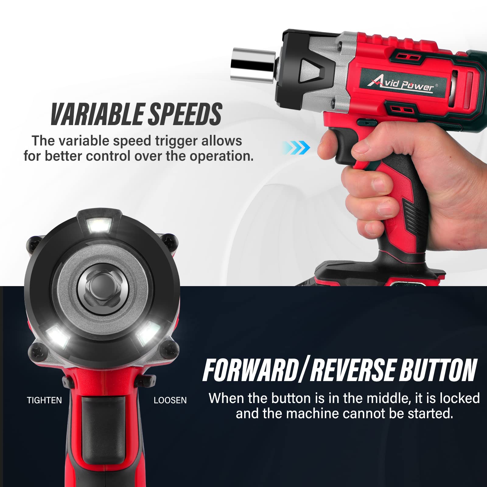 AVID POWER Cordless Impact Wrench, 3/8 Impact Gun w/Max Torque 240 ft-lbs (330N.m), 20V Impact Driver Kit w/ 2.0A Li-ion Battery, 4 Pcs Drive Impact Sockets