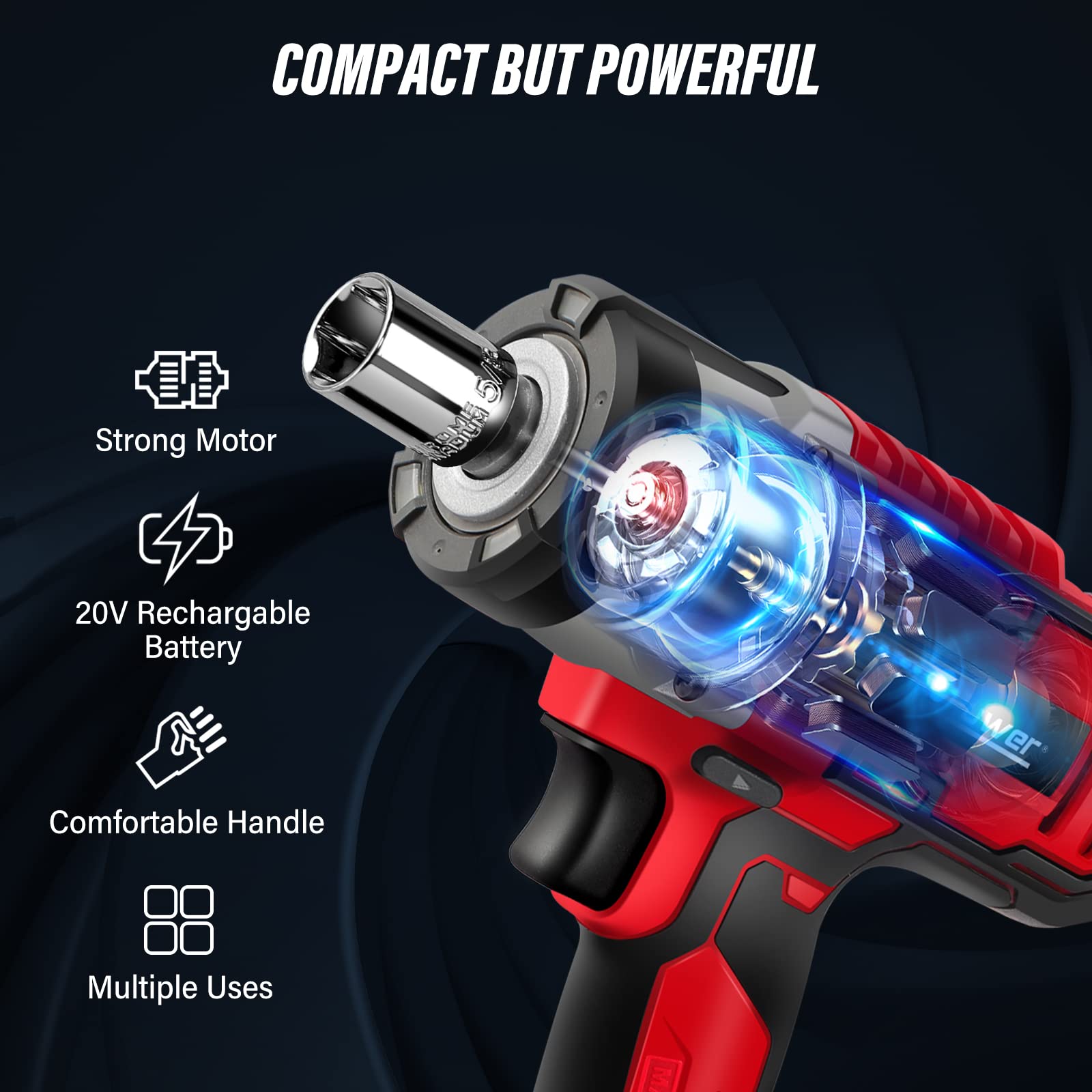 AVID POWER Cordless Impact Wrench, 3/8 Impact Gun w/Max Torque 240 ft-lbs (330N.m), 20V Impact Driver Kit w/ 2.0A Li-ion Battery, 4 Pcs Drive Impact Sockets