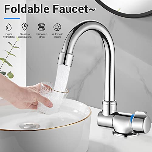 Ticarus Foldable Kitchen Faucet 360 Dgree Sink Water Tap Single Handle Cold & Hot Water Mixer Copper Faucet for RV Boat