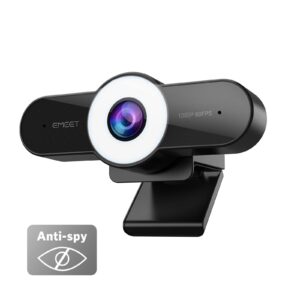 emeet 1080p webcam with microphone - 60fps streaming camera with light, 3 level lights, 2 noise-cancelling mics, c970l computer camera with privacy mode, autofocus hd webcam for meeting/gaming/class