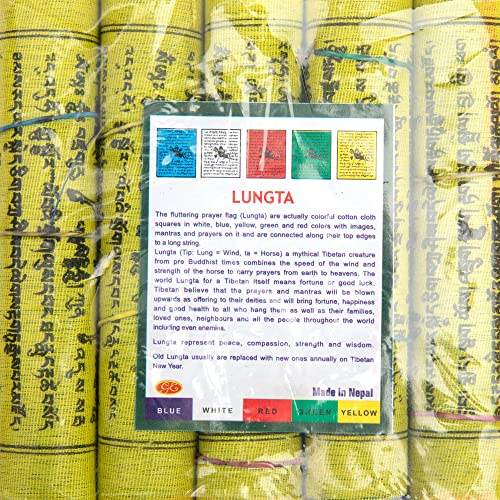 Tibetan Prayer Flags 12cm x 12cm - Outdoor Decoration Hand Printed Flags - Printed in Nepal Wind Horse Flag Affirmation - 5 Rolls