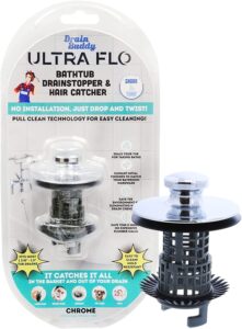 drain buddy ultra flo no installation 2 in 1 clog preventing tub drain stopper and hair catcher for 1 3/8" to 1.5" bathroom tubs and utility sinks(chrome)
