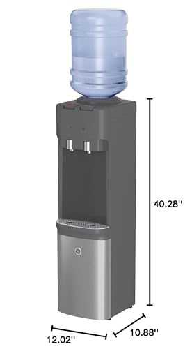 GE Top-Loading Hot and Cold Water Dispenser | 5 Gallon Water Cooler for Home or Office | 2 Temperature Settings | Taller 13" Dispenser Height | Freestanding with LED Night Light| Charcoal