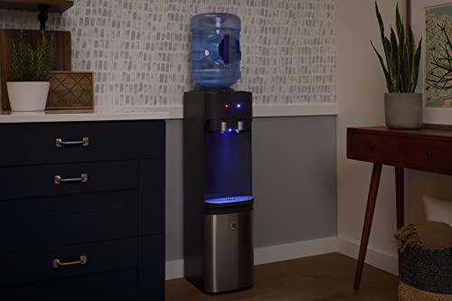 GE Top-Loading Hot and Cold Water Dispenser | 5 Gallon Water Cooler for Home or Office | 2 Temperature Settings | Taller 13" Dispenser Height | Freestanding with LED Night Light| Charcoal