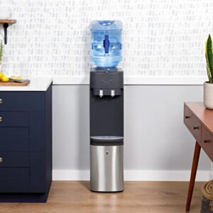 GE Top-Loading Hot and Cold Water Dispenser | 5 Gallon Water Cooler for Home or Office | 2 Temperature Settings | Taller 13" Dispenser Height | Freestanding with LED Night Light| Charcoal