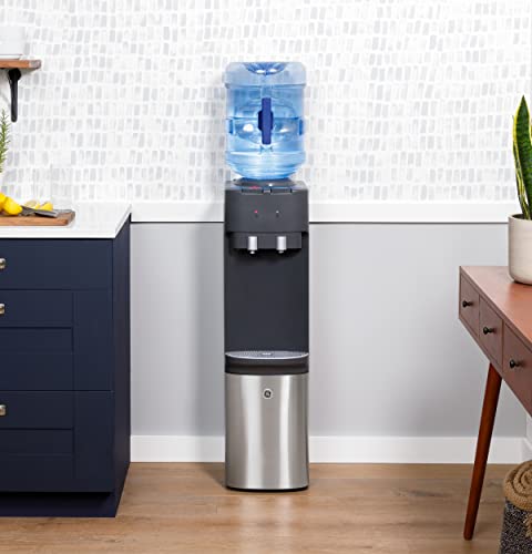 GE Top-Loading Hot and Cold Water Dispenser | 5 Gallon Water Cooler for Home or Office | 2 Temperature Settings | Taller 13" Dispenser Height | Freestanding with LED Night Light| Charcoal