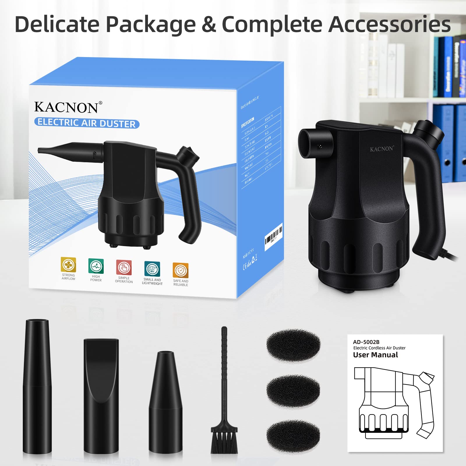 KACNON Compressed Air, Super Power Electric Air Duster, Multi-Use Dust Blower Computer Duster, Canned Air Replaces for Cleaning Dust Hairs Crumbs Scraps for Computer Laptop Keyboard Electronics