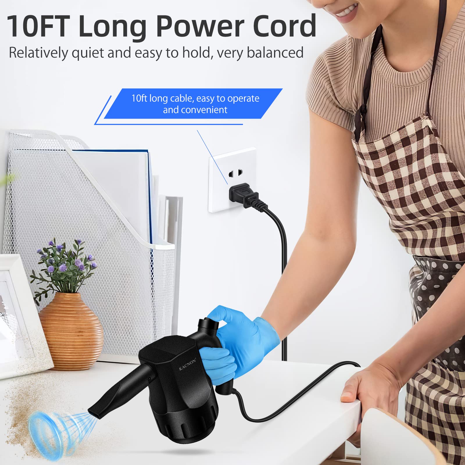 KACNON Compressed Air, Super Power Electric Air Duster, Multi-Use Dust Blower Computer Duster, Canned Air Replaces for Cleaning Dust Hairs Crumbs Scraps for Computer Laptop Keyboard Electronics