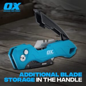 OX Tools Pro Heavy Duty Fixed Blade Folding Knife w/Easy Change Blade Button - Quick Fold Action & Strong Lightweight Construction | Includes 3 Replacement Blades