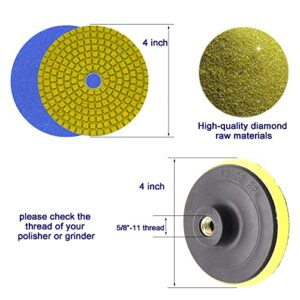 19PCS Diamond Polishing Pads 4 Inch Granite Stone Polish Kit, 50# - 3000# Grit with 5/8"-11 Backer Pad for Granite Stone Concrete Marble Floor Polishing