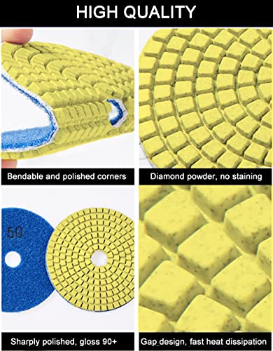 19PCS Diamond Polishing Pads 4 Inch Granite Stone Polish Kit, 50# - 3000# Grit with 5/8"-11 Backer Pad for Granite Stone Concrete Marble Floor Polishing