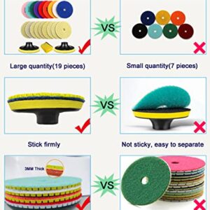 19PCS Diamond Polishing Pads 4 Inch Granite Stone Polish Kit, 50# - 3000# Grit with 5/8"-11 Backer Pad for Granite Stone Concrete Marble Floor Polishing