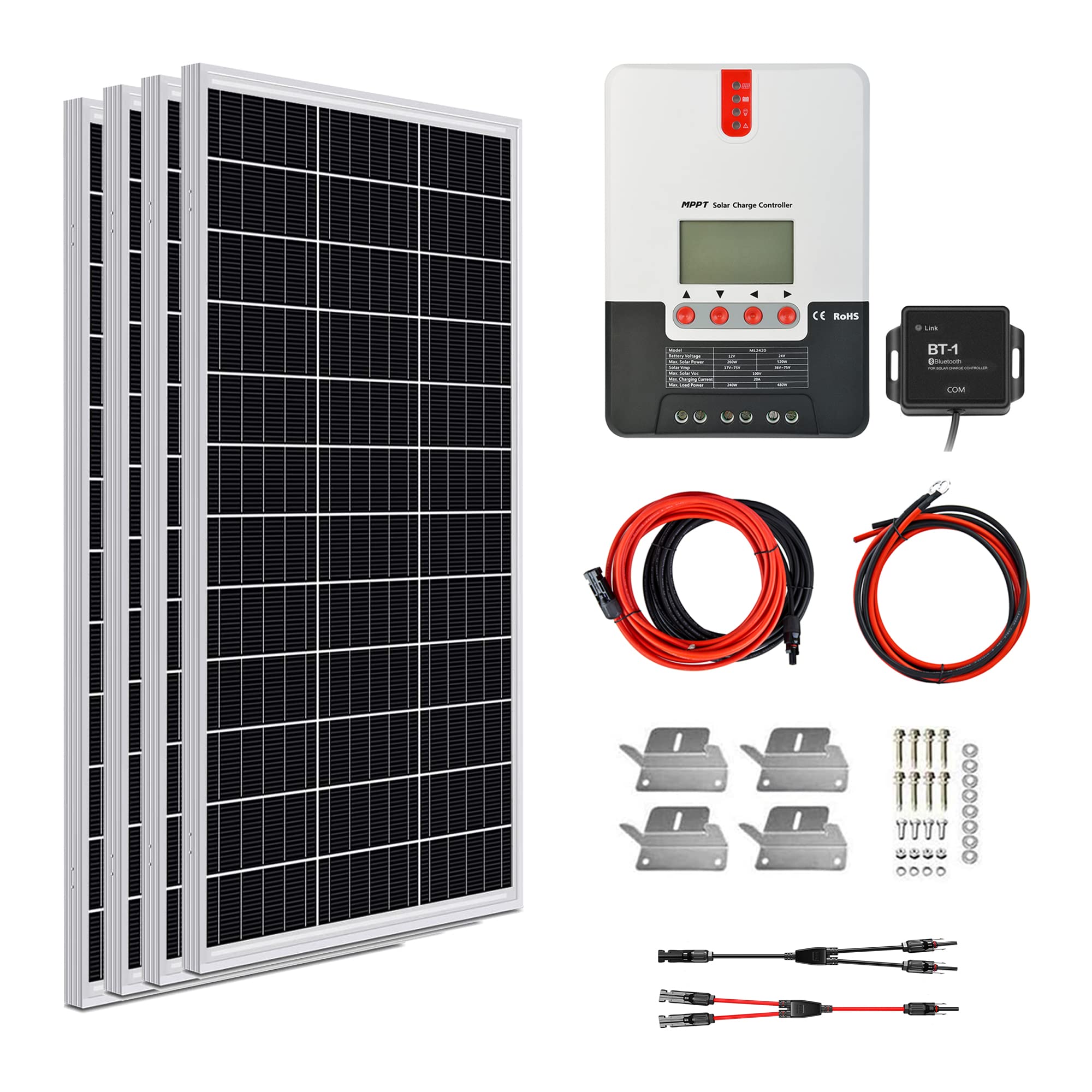 ExpertPower 400W 12V Solar Panel Kit | 400W Mono Rigid Solar Panels, 30A MPPT Solar Charge Controller | RV, Trailer, Camper, Marine, Off Grid, Solar Projects