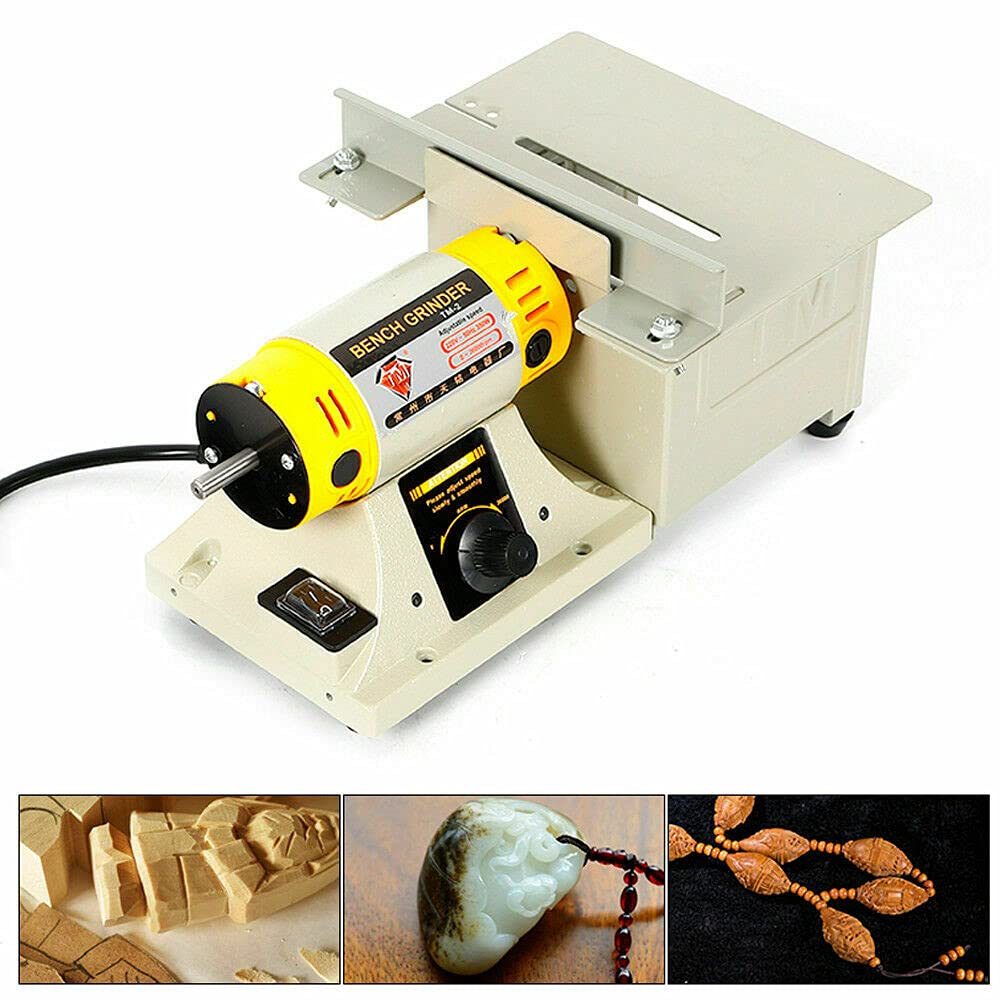 Jewelry Rock Polishing Buffer Machine Kit, 110V 350W Mini Jewelry Rock Table Saw DIY Bench Lathe Polisher for Gem Stone Jade Metal Woodworking with Complete Accessories