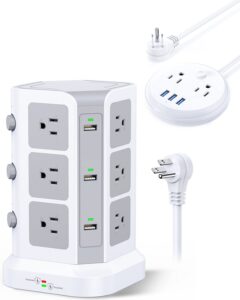 surge protector tower 12 ac outlets 6 usb ports + small power strip 2 ac outlets 3 usbs